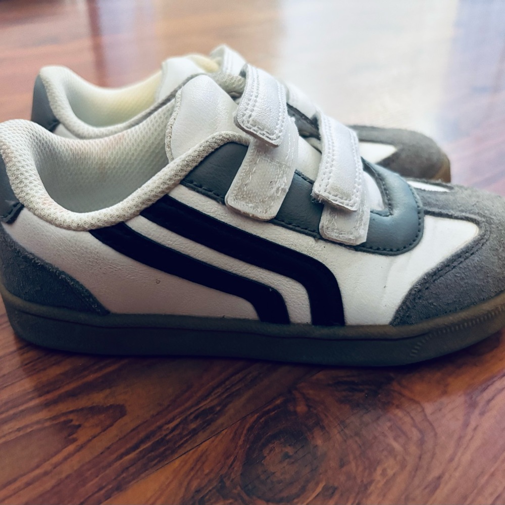 Kids White and Gray Velcro Sneakers